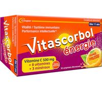 Parapharmacie > Compléments alimentaires > Compléments Alimentaires Vitalité et Défenses immunitaires > Multivitamines Vitascorbol Énergie Goût Orange Pressée Comprimés Efferverscents x 30