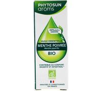 PHYTOSUN AROMS - Huile Essentielle Menthe Poivrée Bio - HEBBD - 100% Pure & Naturelle - 100% Bio - Contribue au Confort Digestif et Intestinal - Analysée & Conditionnée en France - 10 ml