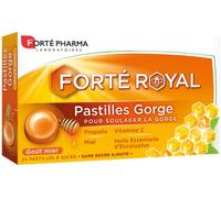 Forté Pharma - Pastilles Gorge Forté Royal - Irritation gorge - Propolis, Huile essentielle Eucalyptus, Miel, Vitamine C - Sans sucre ajouté, à laisser fondre, goût Miel - 24 pastilles, 1 à 3/jour