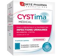 Forté Pharma - Cystima Medical - Cystites, infection urinaire femme, Prévention et traitement - D mannose d'origine végétale - Solution 100% naturelle - 14 Sachets, 1-2/jour