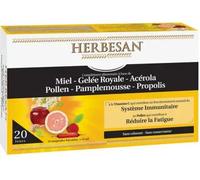 Parapharmacie > Compléments alimentaires > Vitalité - Défenses immunitaires Herbesan Miel + Gelée royale + Acérola + Pollen + Pamplemousse + Propolis x 20 + 10 Offertes - Vitalité - Défenses immunitai