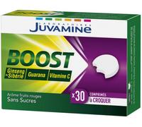 Juvamine Boost Vitamine C Ginseng Guarana Sans Sucres Arôme Fruits Rouges 30 Comprimés À Croquer