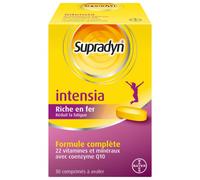 Parapharmacie > Compléments alimentaires > Vitalité - Défenses immunitaires Supradyn Intensia à avaler Vitamines, Minéraux et Fer 30 comprimés Réduit la fatigue - Vitalité - Défenses immunitaires - Ph