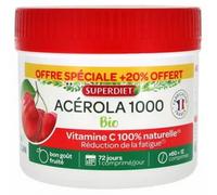 Parapharmacie > Compléments alimentaires > Vitalité - Défenses immunitaires > Vitamines C et acérola Superdiet Acérola 1000 Bio 60 Comprimés Sécables à Croquer + 12 Comprimés Offerts - Vitamines C et