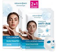 Masque COLLAGENE Anti Age - GRANIONS Collagène N°1 en Pharmacies - Masque Visage - Collagene et Acide Hyaluronique - Masque Collagene Visage Anti Rides - 3 Masques en Tissu 2+1 OFFERT