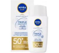 NIVEA SUN Soin Solaire Visage Triple Protect 50+ (1 x 40 ML), Fluide Visage à la Texture Ultra-légère, Fluide Protecteur Quotidien Contenant de l’Acide Hyaluronique