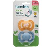 Parapharmacie en ligne > Bébé & Maman > Accessoires bébé > Sucettes et attache-sucettes Luc et Léa Nature 2 Sucettes Anatomiques Téterelle Extra-Fine 6-18 Mois - Modèle : Jaune Ours et Bleu