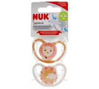 Parapharmacie en ligne > Bébé & Maman > Accessoires bébé > Sucettes et attache-sucettes NUK Space 2 Sucettes Silicone 18-36 Mois - Modèle : Lion/Soleil
