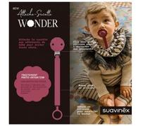 Suavinex Attache-tétine silicone – Ruban plat souple, clip soft-silicone, +0 mois, Magenta