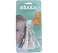 BÉABA, Lot de 4 Cuillères en Silicone pour Bébé et Enfant, 2ème Âge, à partir de 8 mois, Souple, Bout arrondi, Manche Ergonomique, Set Barbe à papa / Guimauve / Vert de gris / Lila