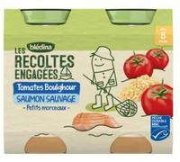Parapharmacie en ligne > Bébé & Maman > Alimentation bébé > Repas pour bébé Blédina Les Récoltes Bio Petits Tomates Boulghour Saumon Sauvage des 8 Mois Pots x 2
