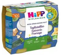 Hipp Bio Mon Dîner Bonne Nuit Bol Tagliatelles Epinards Fromage +12m Lot de 2 x 250g