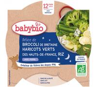Babybio - Bonne Nuit - Assiette Brocoli Haricots Verts de Vendée Riz 230g - 12+ Mois - Lot de 1
