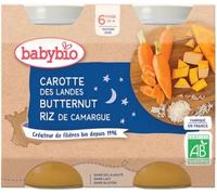 Parapharmacie en ligne > Bébé & Maman > Alimentation bébé > Repas pour bébé > Petits pots pour bébé Babybio Bonne Nuit Carotte Butternut Riz 6 Mois et + Bio Pots 200 g x 2