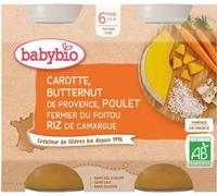 Parapharmacie en ligne > Bébé & Maman > Alimentation bébé > Repas pour bébé > Petits pots pour bébé Babybio Carotte Butternut de Provence, Poulet Fermier du Poitou Riz de Camargue 6 Mois et + Bio Pots