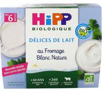Parapharmacie en ligne > Bébé & Maman > Alimentation bébé > Repas pour bébé > Petits pots pour bébé HiPP Délices de Lait au Fromage Blanc Nature Sucré dès 6 Mois Bio Pots x 4