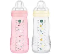 MAM Biberon Easy Active 6+ mois, tétine silicone débit X, lot 2×330 ml Baies/Perle