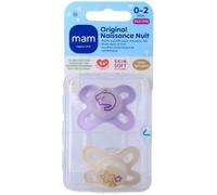 MAM Sucette Original Nuit Bébé 0-2 mois Lot de 2 tétines COLORIS ALÉATOIRE