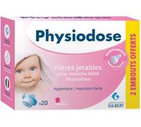 Parapharmacie en ligne > Bébé & Maman > Produits d'hygiène pour bébé > Soins pour le nez et les oreilles du bébé Gilbert Physiodose Filtres Jetables x 20 + 2 offerts