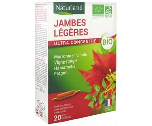 Parapharmacie en ligne > Compléments alimentaires > Compléments alimentaires pour la circulation veineuse Naturland Jambes Légères Bio Ampoules 10 ml x 20