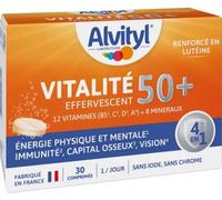 Alvityl Comprimés effervescents Vitalité 50+ – Arôme tropical, 12 vitamines (30 comprimés)