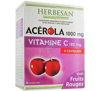 Herbesan Acérola 1000 Vitamine C à croquer Goût Fruits Rouges 30 comprimés