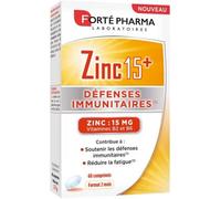 Forté Pharma – Complément alimentaire Zinc 15+ – Zinc bisglycinate 15 mg, Vit B2/B6 – 60 comprimés