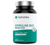 NOVOMA Spiruline 500 mg, 100% Pure Sans Excipient, Immunité & Anti-Fatigue, 19% de Phycocianine, Riche en Protéines, Minéraux & Vitamines, Conditionné en France, 500 Comprimés Vegan