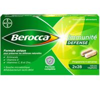 Parapharmacie en ligne > Compléments alimentaires > Compléments alimentaires pour la vitalité et les défenses immunitaires Berocca Immunité Défense Vitamine D, C, B et Zinc Gélules Végétales 2 x 28