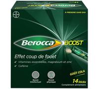 Parapharmacie en ligne > Compléments alimentaires > Compléments alimentaires pour la vitalité et les défenses immunitaires Berocca Boost Goût Cola Effet Coup de Couet Sticks x 14