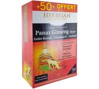 HERBESAN – Complément Ginseng, Gelée royale, Vitamine C, Acérola – 30 ampoules (50% offert)