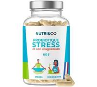 NUTRI & CO Probiotique Anti-Stress - Lactobacillus Reuteri Brevetée SynbAEctive® KeepCalm + Magnésium Bisglycinate - Anxiété Angoisse Équilibre Flore Intestinale - 60 gélules Vegan Fabriqué en France