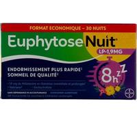 Parapharmacie en ligne > Compléments alimentaires > Compléments alimentaires pour le sommeil et le stress Euphytose Nuit LP 1,9 mg Mélatonine Comprimés à Libération Prolongée x 30