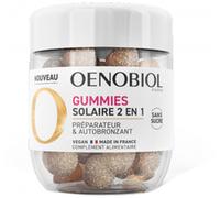OENOBIOL - GUMMIES Solaire 2 en 1 - Préparateur solaire - Autobronzant - Programme 1 mois - 60 Gummies - Arômes naturels fraise, citron - Complément Alimentaire - Sans Sucre - Vegan - Made in France