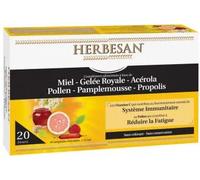 HERBESAN®- COMPLEXE VITALITÉ - Défenses immunitaire - Miel, Gelée Royale, Acérola, Pollen, Pamplemousse, Propolis - 20 ampoules de 10 ml