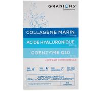 Parapharmacie en ligne > Compléments alimentaires > Compléments Alimentaires Vitalité et Défenses immunitaires Granions Collagène Marin Acide Hyaluronique Coenzyme Q10 60 Comprimés - Vitalité - Défens