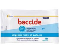 Parapharmacie en ligne > Hygiène & Premiers soins > Produits de premiers soins > Gels hydroalcooliques et solutions antibactériennes Baccide Lingettes Antibactériennes x 70