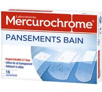 Mercurochrome Pansements Bain – aqua-résistants, ultra-fins transparents – 16 unités (3 tailles)
