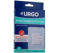Parapharmacie en ligne > Hygiène & Premiers soins > Produits de Premiers Soins > Pansements Urgo Pansements Peaux Sensibles Grand Format x 5 - Pansements - Pharmacie en ligne LaSante.net