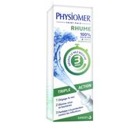 Physiomer Rhume Triple Action - Spray nasal 100% eau de mer - Dispositif médical - Huiles essentielles - Dégage le nez bouché en 3 minutes par action osmotique naturelle - A partir de 6 ans - 20 mL