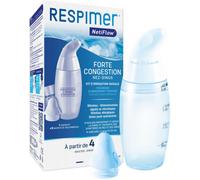 RESPIMER NetiFlow - Kit Irrigation Nasale Forte Congestion - Lavage Nez - Rhinites & Rhinosinusites - 1 Dispositif Breveté + 6 Sachets de Sels Minéraux - Dès 4 Ans - Fabriqué en France.