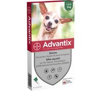 Advantix Antiparasitaire et répulsif pour chien 1,5–4 kg – 4 pipettes – Puces, tiques, moustiques