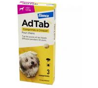 Parapharmacie en ligne > Vétérinaire > Produits Anti-parasites Pour Animaux > Produits Anti-Puces Et Anti-Tiques Pour Animaux AdTab 112 mg Puces et Tiques Chiens Comprimés à Croquer x 3 - Anti-puces e