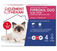 Clément Thékan - Anti-puces et Anti-tiques pour Chats - Protection 2 en 1 : Protège Votre Chat et Son Environnement - Actif Contre Les œufs de puces - 4 pipettes Fiprokil Duo (50mg/60mg)