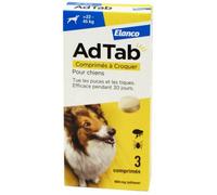 Parapharmacie en ligne > Vétérinaire > Produits Anti-parasites Pour Animaux > Produits Anti-Puces Et Anti-Tiques Pour Animaux AdTab 900 mg Puces et Tiques Chiens Comprimés à Croquer x 3 - Anti-puces e