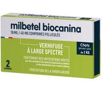 Biocanina Vermifuge pour chat Milbetel - Cestodes et Nématodes - 2 comprimés, +2 kg