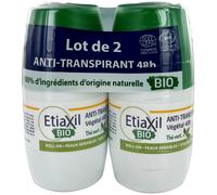 ETIAXIL - Déodorant Anti-transpirant Végétal Transpiration Modérée Certifié BIO Aisselles 48h Parfum Thé vert Roll On 50 ml Lot de 2 Rouleau 100