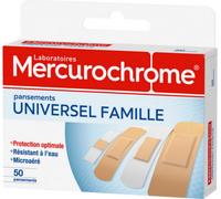Parapharmacie > Hygiène & Premiers soins > Produits de Premiers Soins Mercurochrome Pansements Universel Famille x 50 - Premiers soins - Pharmacie en ligne LaSante.net