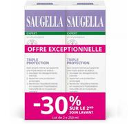 Saugella Triple Protection Soin Lavant Intime Inconforts Intimes À Base De Thym Et Zinc 2x250ml