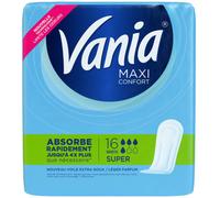 Vania Serviettes Hygiéniques Maxi Super (paquet de 16 pièces) - Serviettes à absorption rapide haute tolérance - Protection périodique avec forme anatomique et 4 barrières protectrices